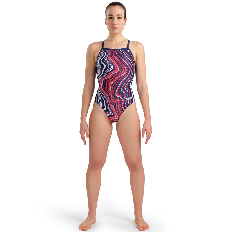 Arena - Marbled Lightdrop Back Ladies Swimsuit - Navy/Red/Multi