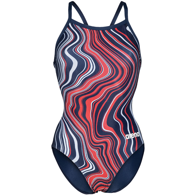 Arena - Marbled Lightdrop Back Ladies Swimsuit - Navy/Red/Multi