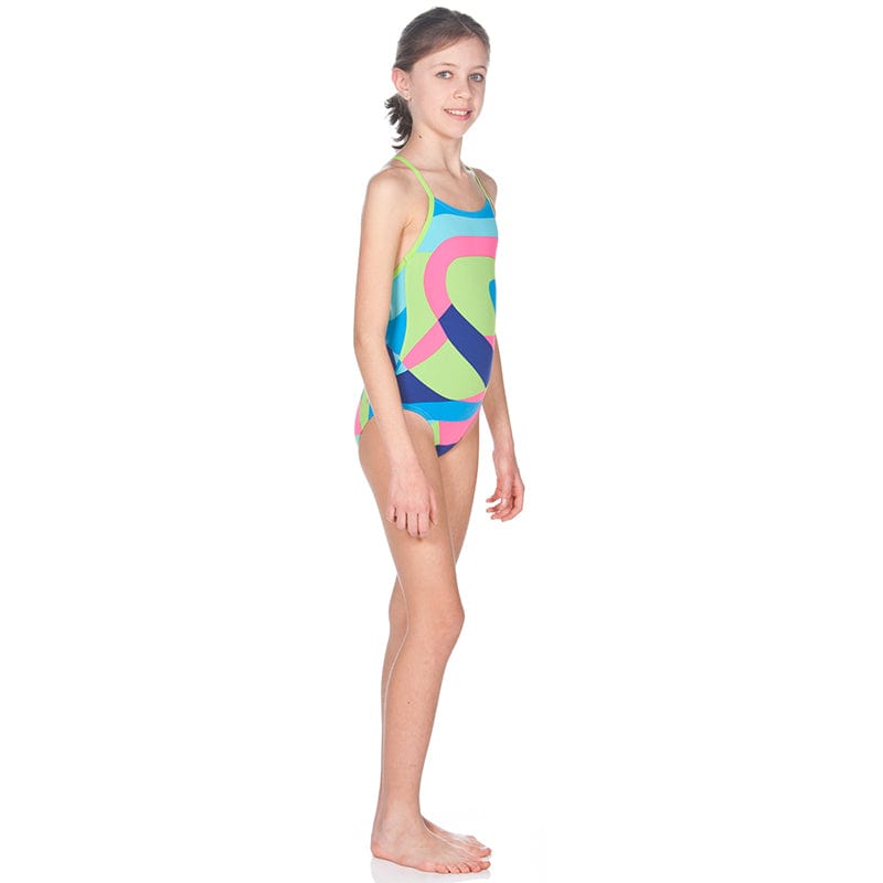Arena - Mural Light Drop Back Girls Swimsuit - Leaf/Multi