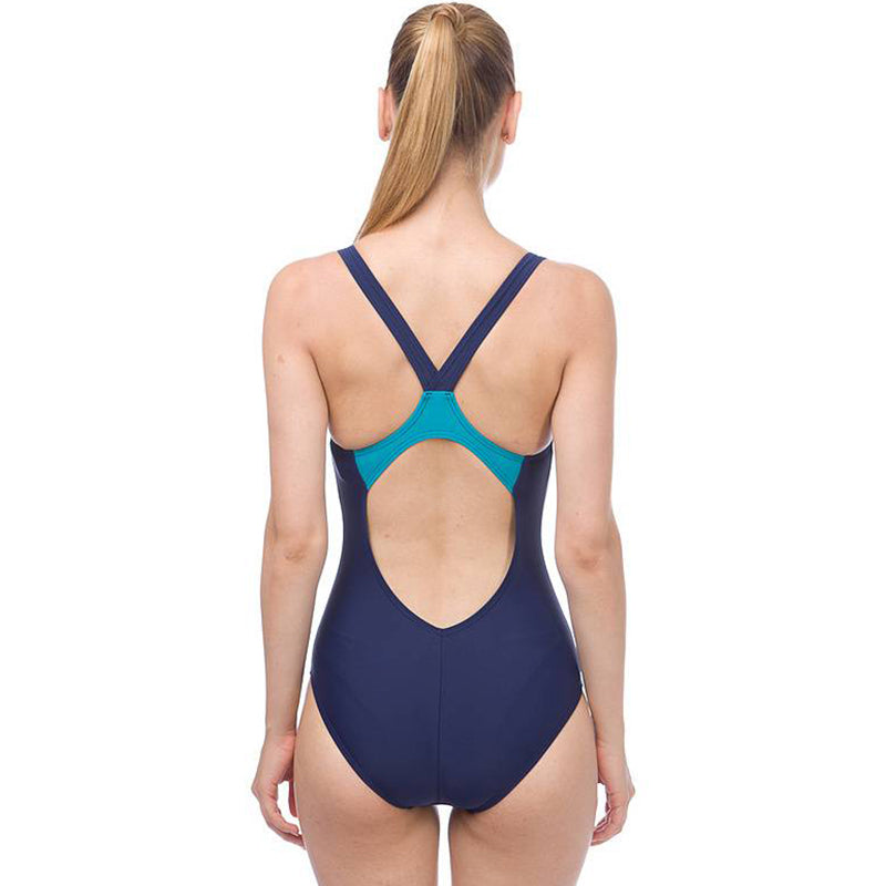 Arena - Shining V-Back Ladies Swimsuit - Navy/Persian Green