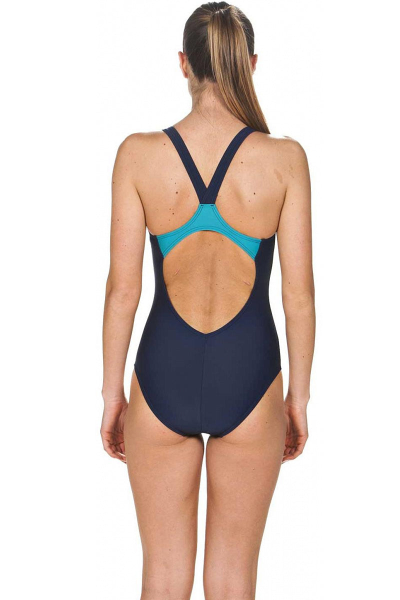 Arena - Shining V-Back Ladies Swimsuit - Navy/Persian Green