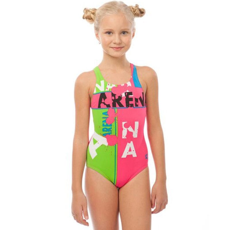 Arena Woodblock Pro Back Girls Swimsuit Rose Aqua Swim Supplies