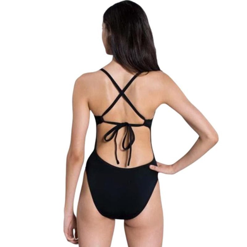 Dolfin - Bellas Solid Black Tie Back One Piece Swimsuit