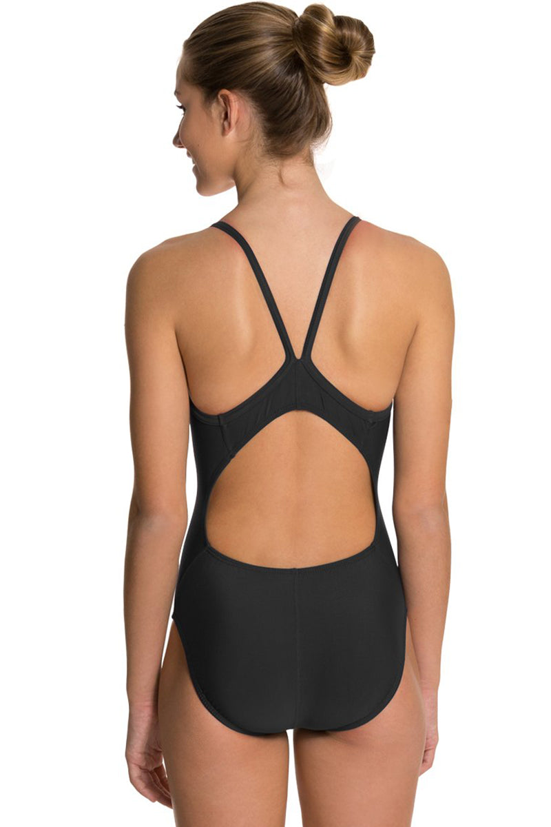 Dolfin - XtraSleek Team Solid Black V-2 Back One Piece Swimsuit