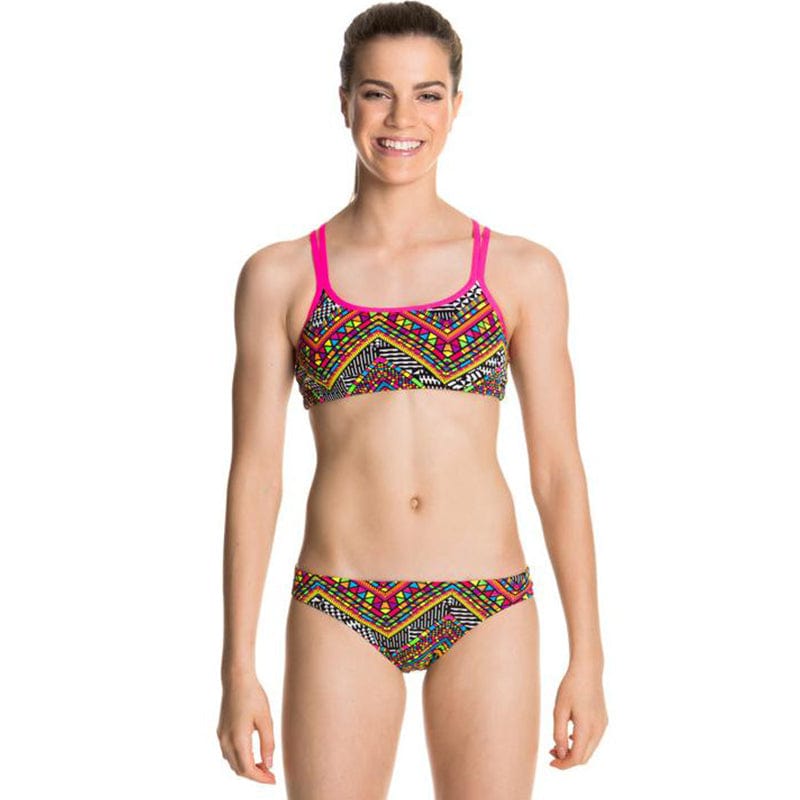 Funkita Wild Fire Girls Criss Cross Back Two Piece – Aqua Swim