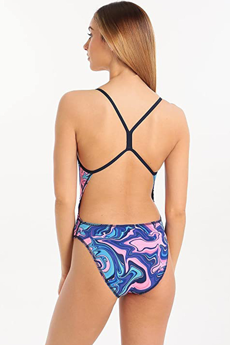 Maru - Galaxy Swirl Pacer Speed Back Ladies Swimsuit - Blue/Pink