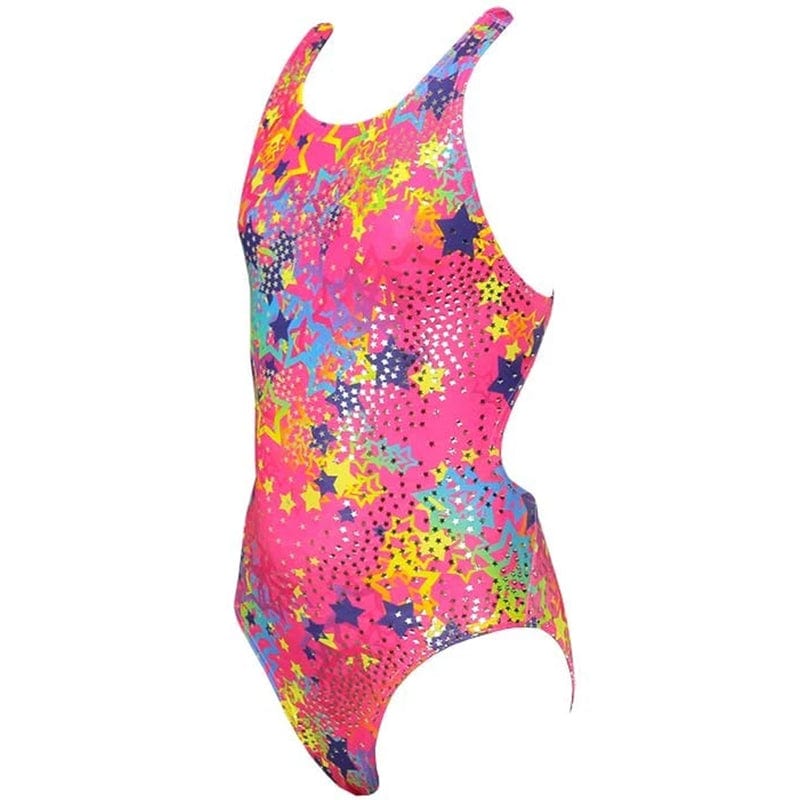 Maru - Wizzy Sparkle Rave Back Girls Swimsuit - Pink/Silver