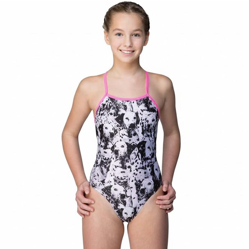 Maru - Pongo Sparkle Aero Back Girls Swimsuit - Black/White