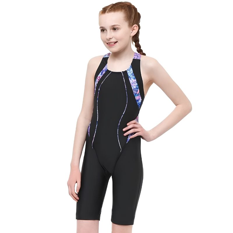 Maru Girls Swimwear - Secret Garden Legsuit - Black/Multi