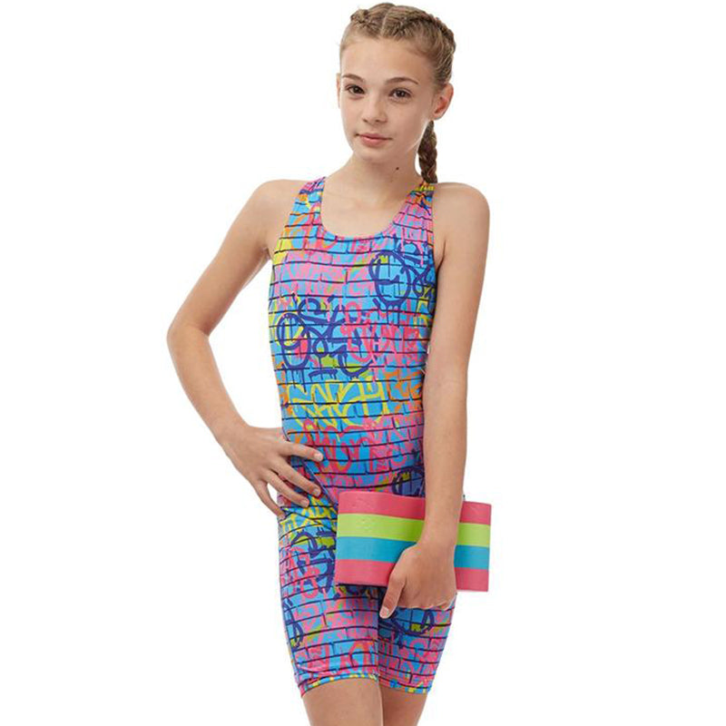 Maru Girls Swimwear Street Art Pacer Legsuit Bluemulti Aqua Swim Supplies