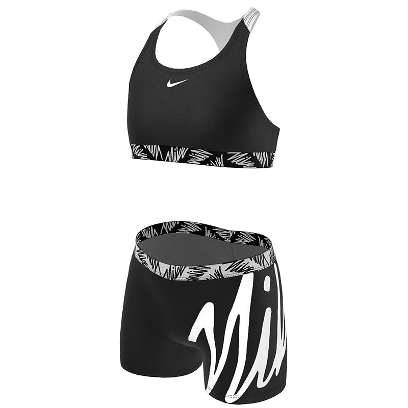 Nike - Girl's Script Logo Crossback Sport Bikini & Short Set (Black)