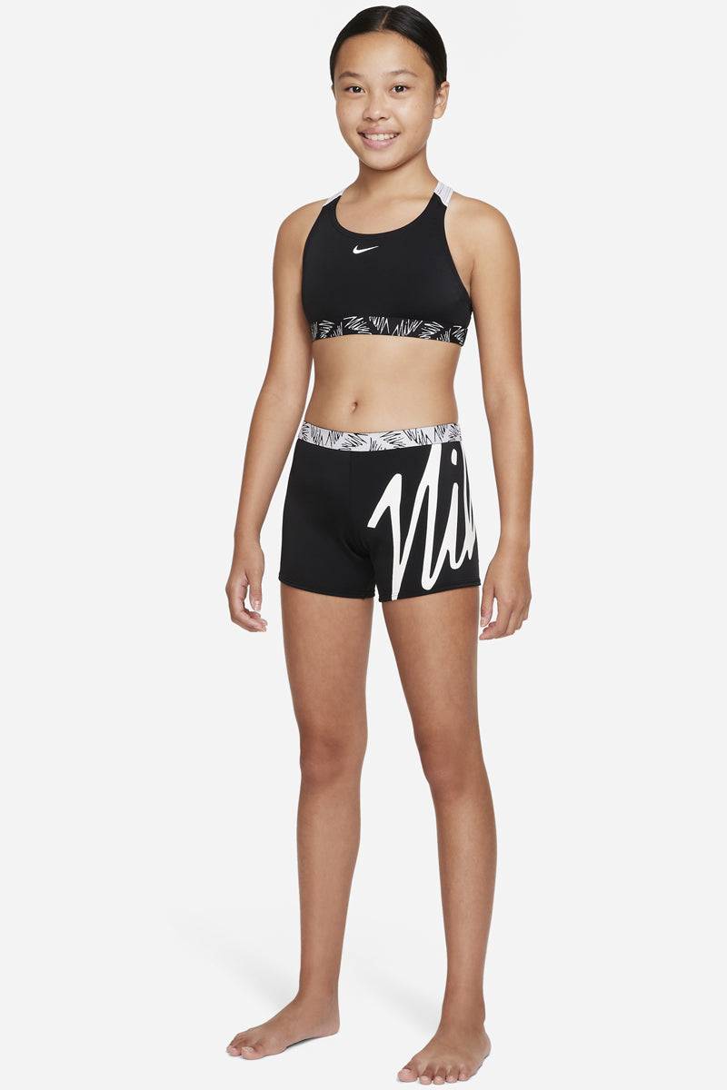 Nike - Girl's Script Logo Crossback Sport Bikini & Short Set (Black)