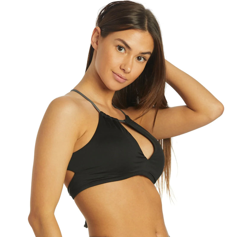Nike - Solid Lace-Up High Neck Bikini Top (Black)
