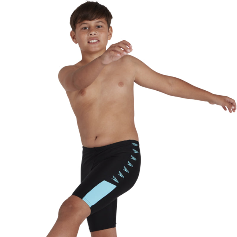 Speedo - Boy's Boom Logo Splice Jammer - Black/Light Blue