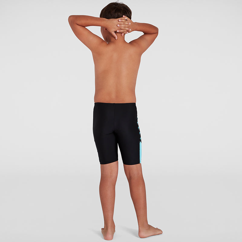 Speedo - Boy's Boom Logo Splice Jammer - Black/Light Blue