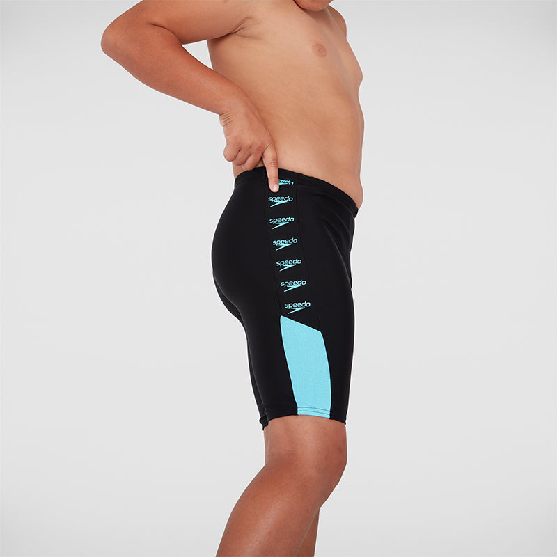 Speedo - Boy's Boom Logo Splice Jammer - Black/Light Blue