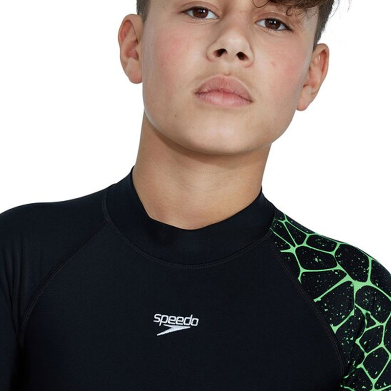 Speedo - Boys Long Sleeve Printed Rash Top - Black/Green