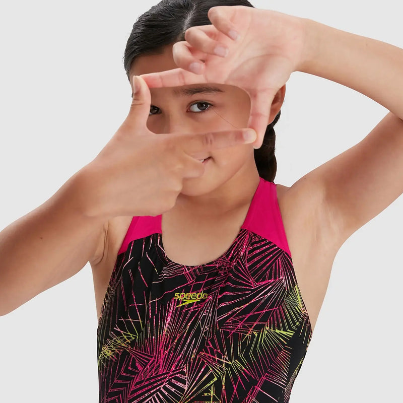 Speedo - Girls Allover Splashback Swimsuit - Black/Pink