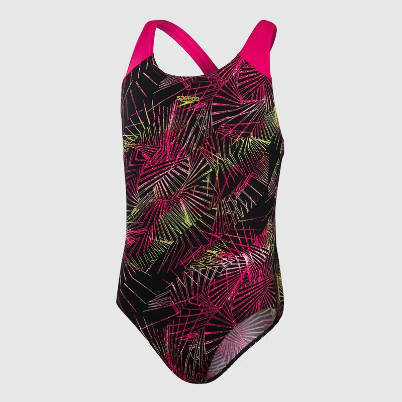 Speedo - Girls Allover Splashback Swimsuit - Black/Pink