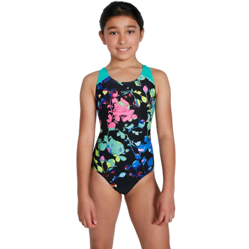 Speedo - Girls Digital Placement Splashback Swimsuit - Black/Green