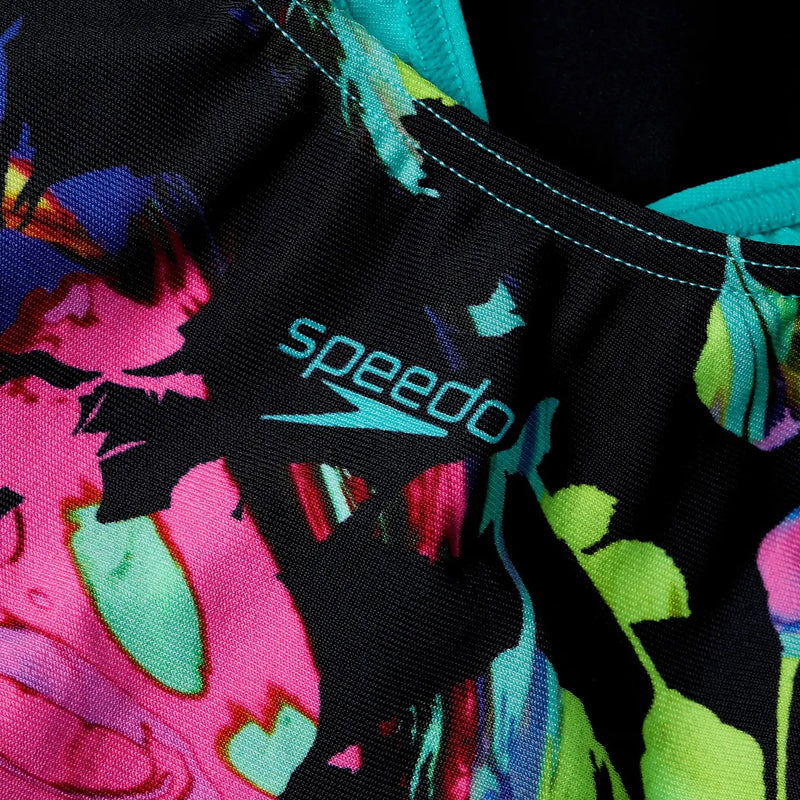 Speedo - Girls Digital Placement Splashback Swimsuit - Black/Green