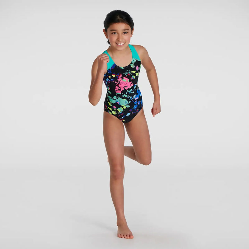 Speedo - Girls Digital Placement Splashback Swimsuit - Black/Green