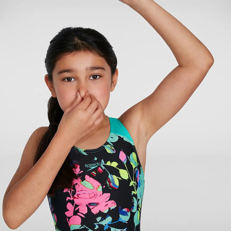 Speedo - Girls Digital Placement Splashback Swimsuit - Black/Green