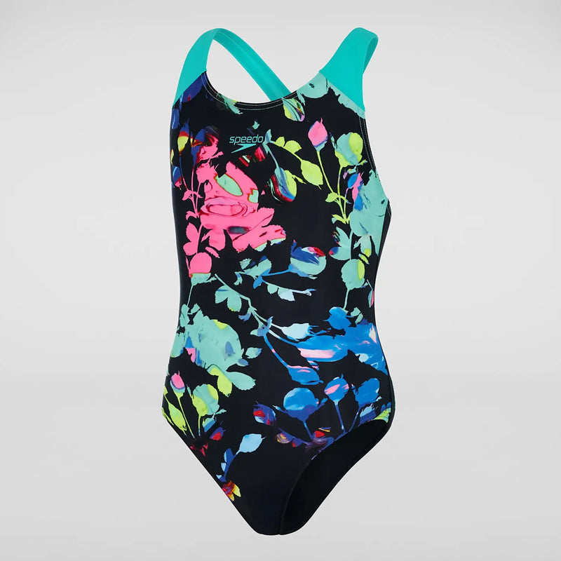 Speedo - Girls Digital Placement Splashback Swimsuit - Black/Green