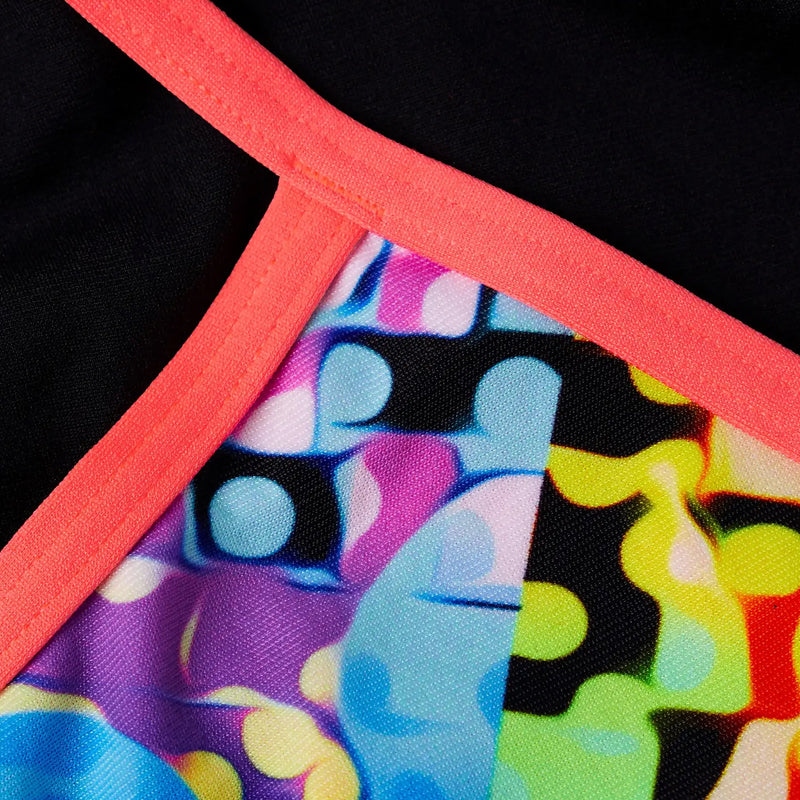 Speedo - Girls Polka Melt Placement VBack Swimsuit - Black/Red