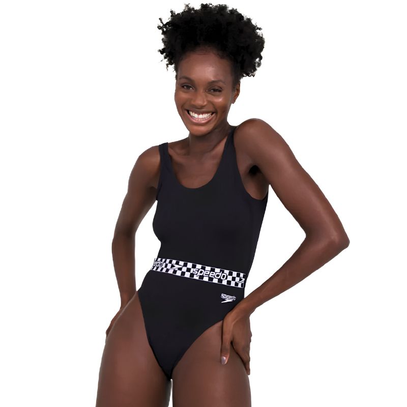 Speedo - Womens Belted Deep U-Back Swimsuit - Black