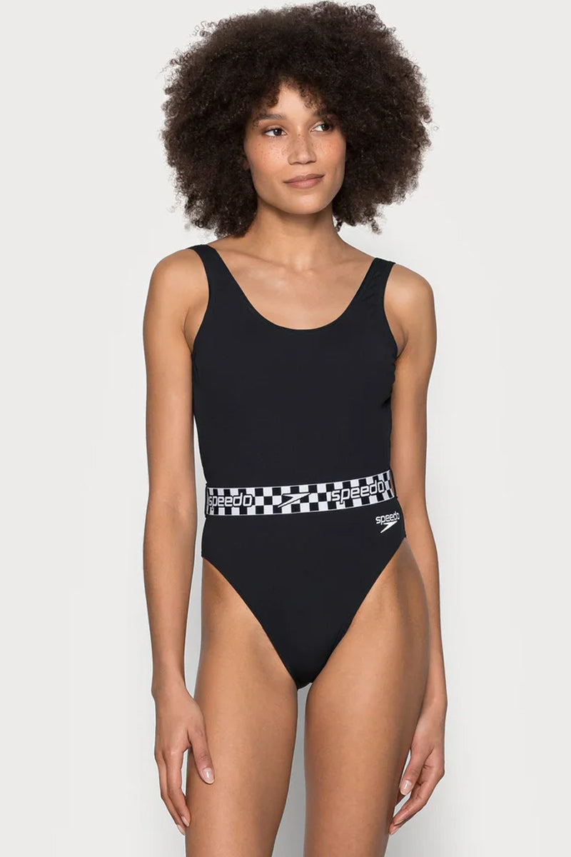 Speedo - Womens Belted Deep U-Back Swimsuit - Black