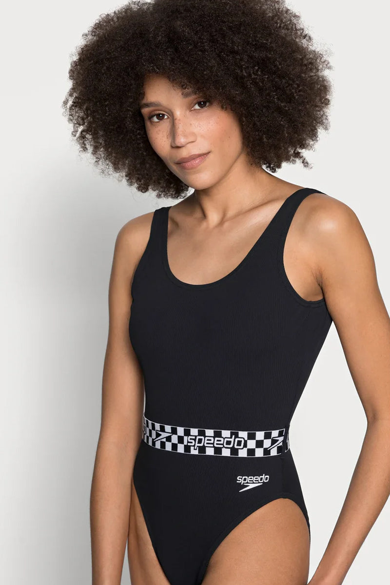 Speedo - Womens Belted Deep U-Back Swimsuit - Black