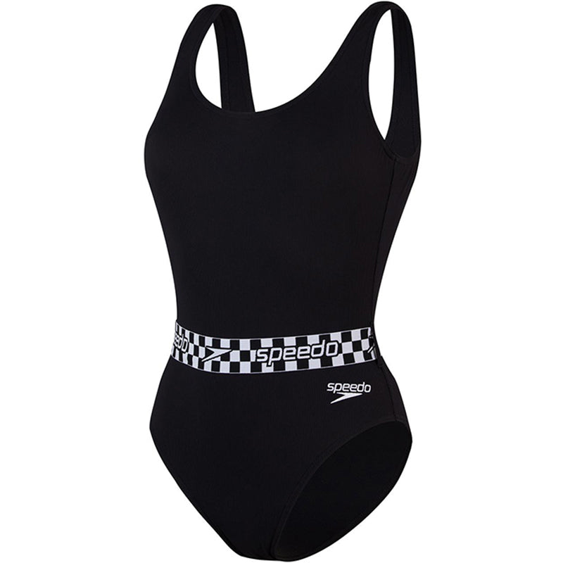 Speedo - Womens Belted Deep U-Back Swimsuit - Black