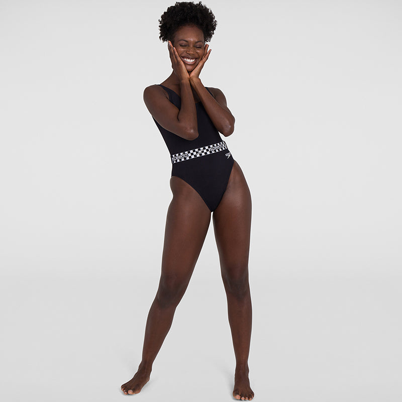 Speedo - Womens Belted Deep U-Back Swimsuit - Black
