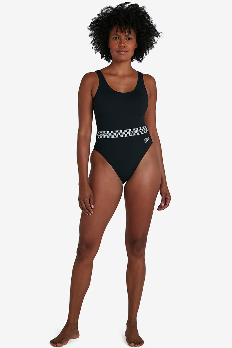 Speedo - Womens Belted Deep U-Back Swimsuit - Black