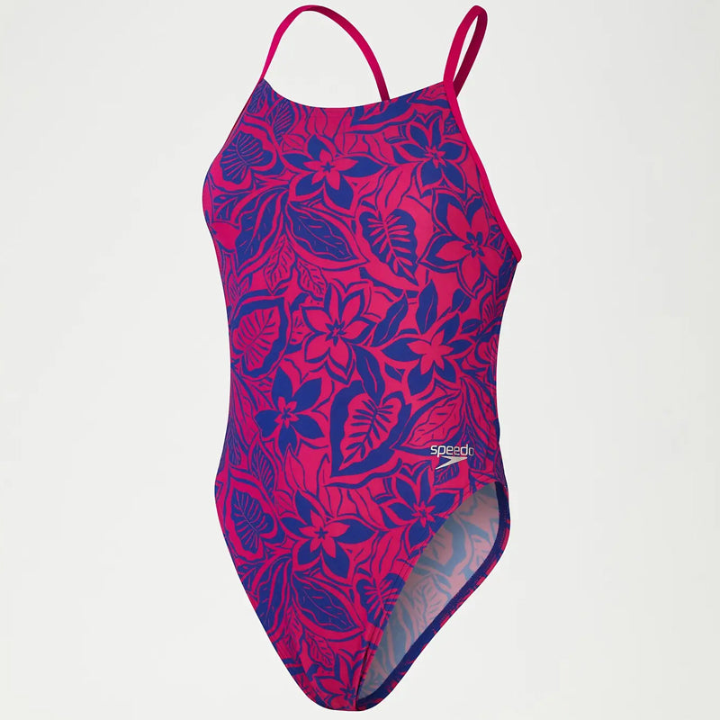Speedo - Womens Bondi Night Floral Allover Digital Tie Back Swimsuit - Blue/Pink