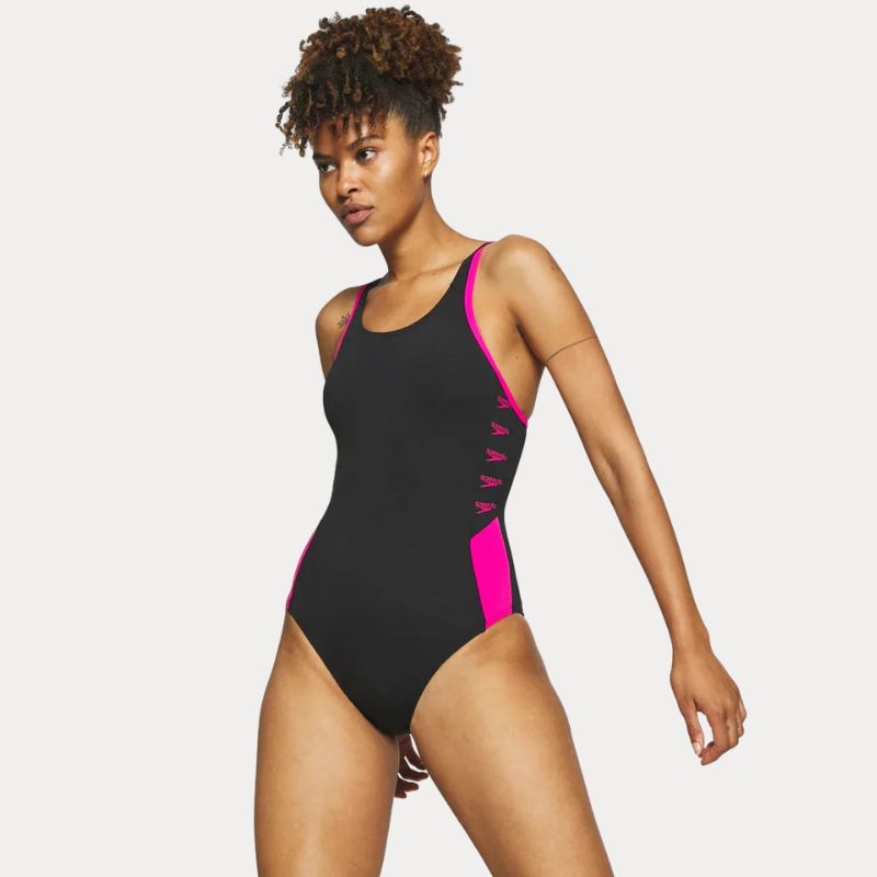 Speedo - Womens Boom Logo Splice Muscleback Swimsuit - Black/Pink