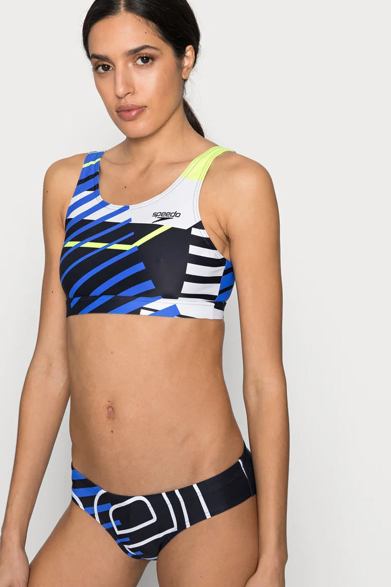 Speedo - Womens Placement U-Back Bikini - Navy/Blue/Yellow/White