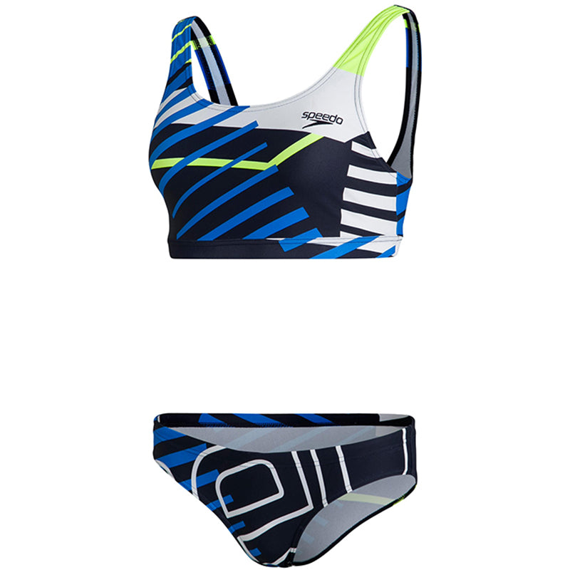 Speedo - Womens Placement U-Back Bikini - Navy/Blue/Yellow/White