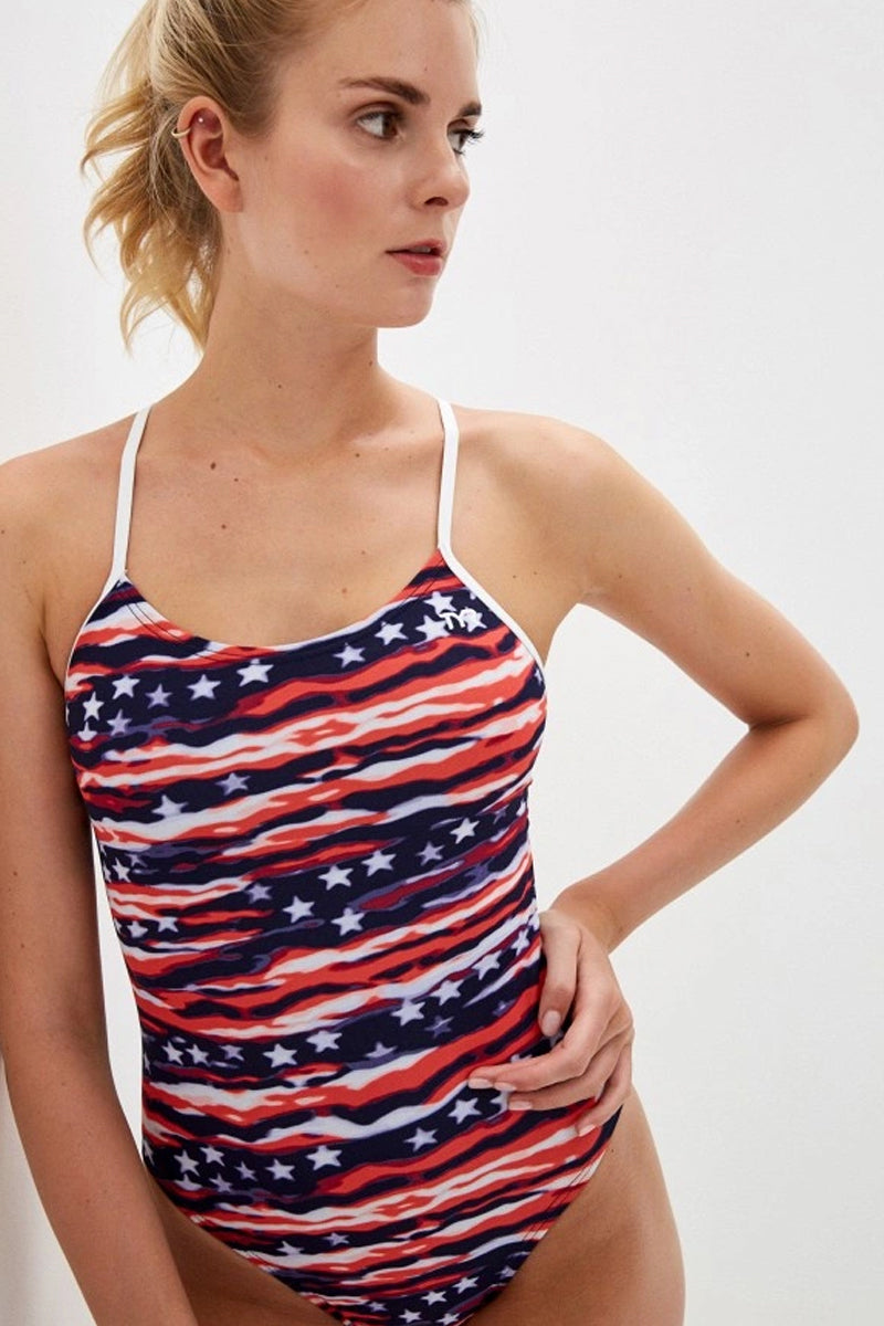 TYR - All American Cutoutfit Ladies Swimsuit - Red/White/Blue