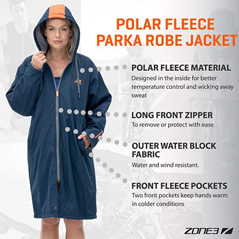 Zone3 - Polar Fleece Parka Robe Jacket - Navy/Grey/Orange