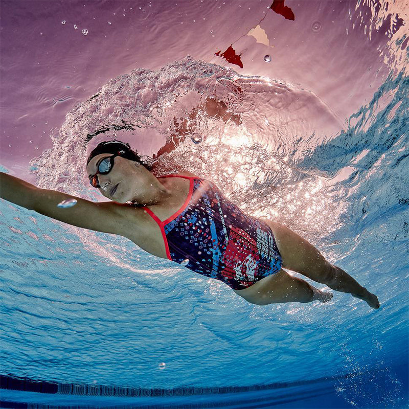 Zone3 - Womens Aztec 2.0 Strap Back Swimsuit (Navy/Red/Blue)