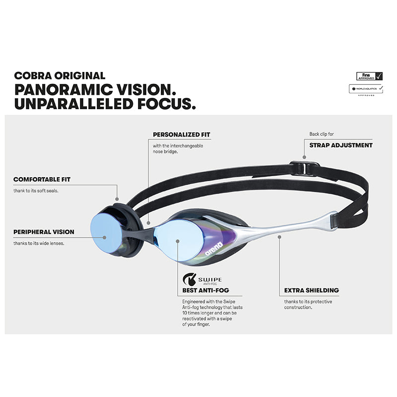 Arena - Cobra Original Swipe Mirror Goggle - Silver-Coral