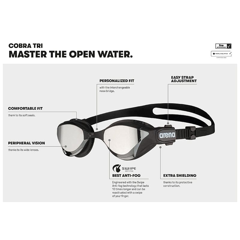 Arena - Cobra Tri Swipe Mirror Triathlon Goggles - Silver/Army
