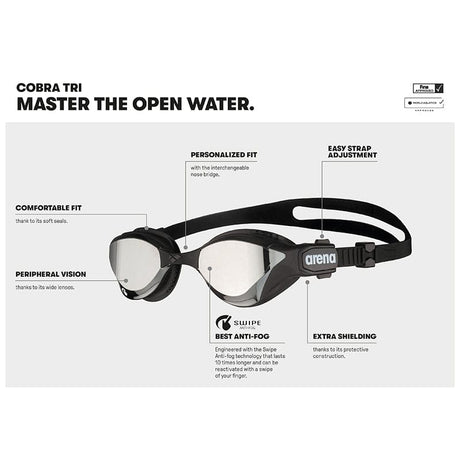 Arena - Cobra Tri Swipe Mirror Triathlon Goggles - Silver/Army