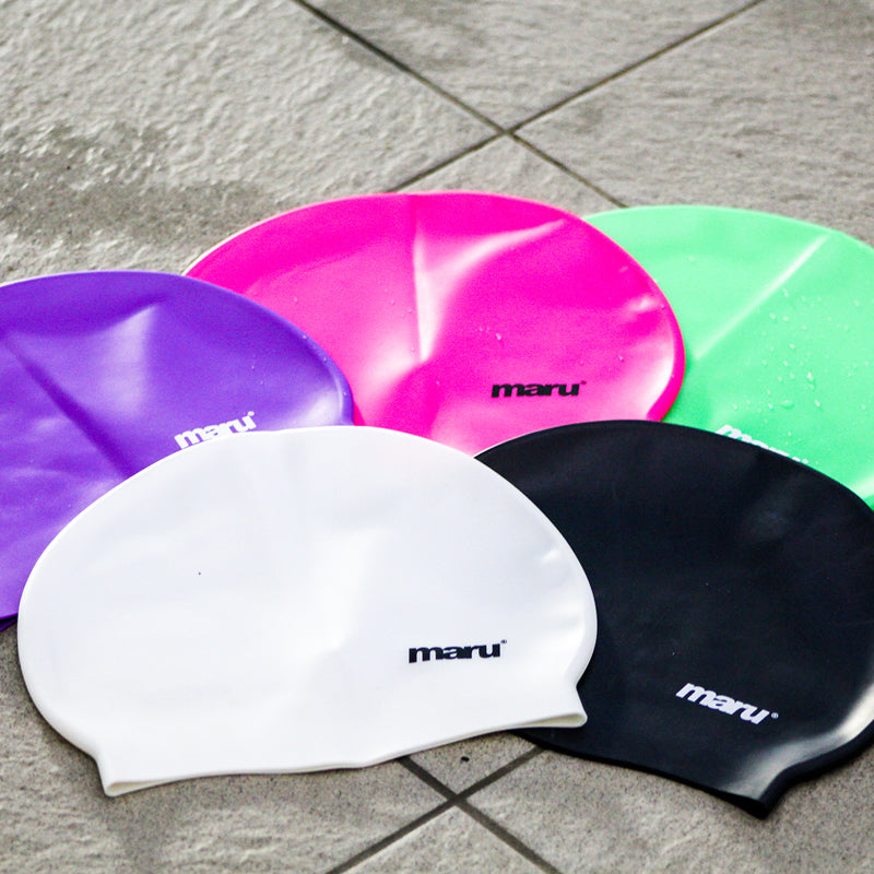 Maru - Plain Coloured Silicone Swim Hat - White