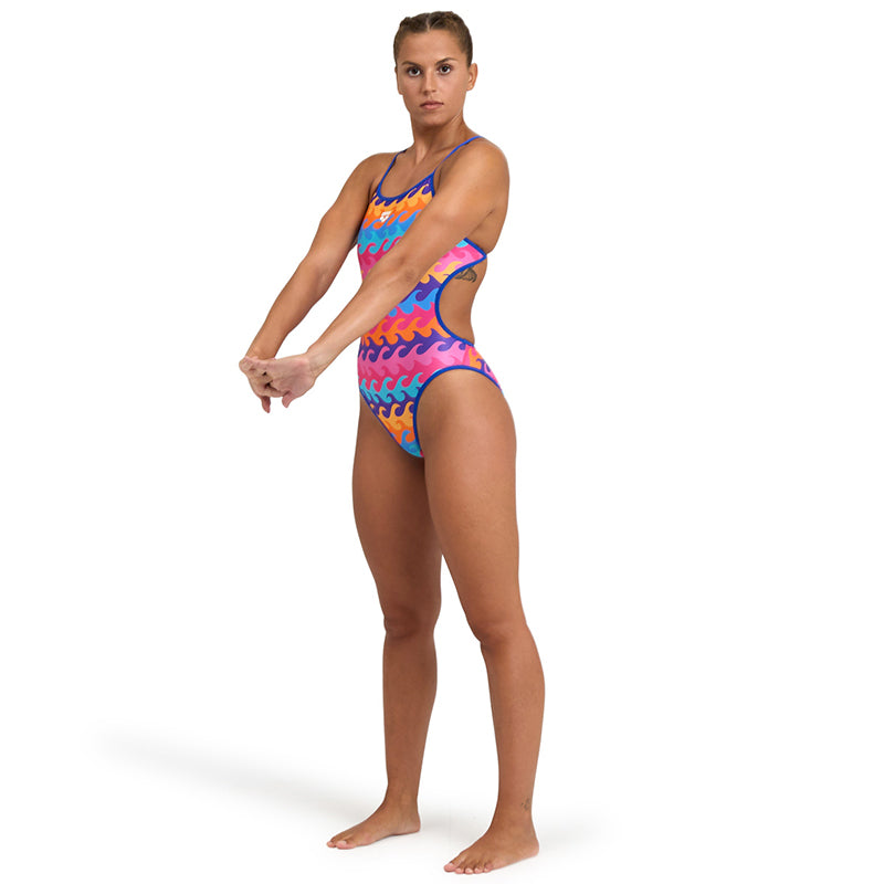 Arena - Allover Reversible Challenge Back Ladies Swimsuit - Neon Blue-Multi