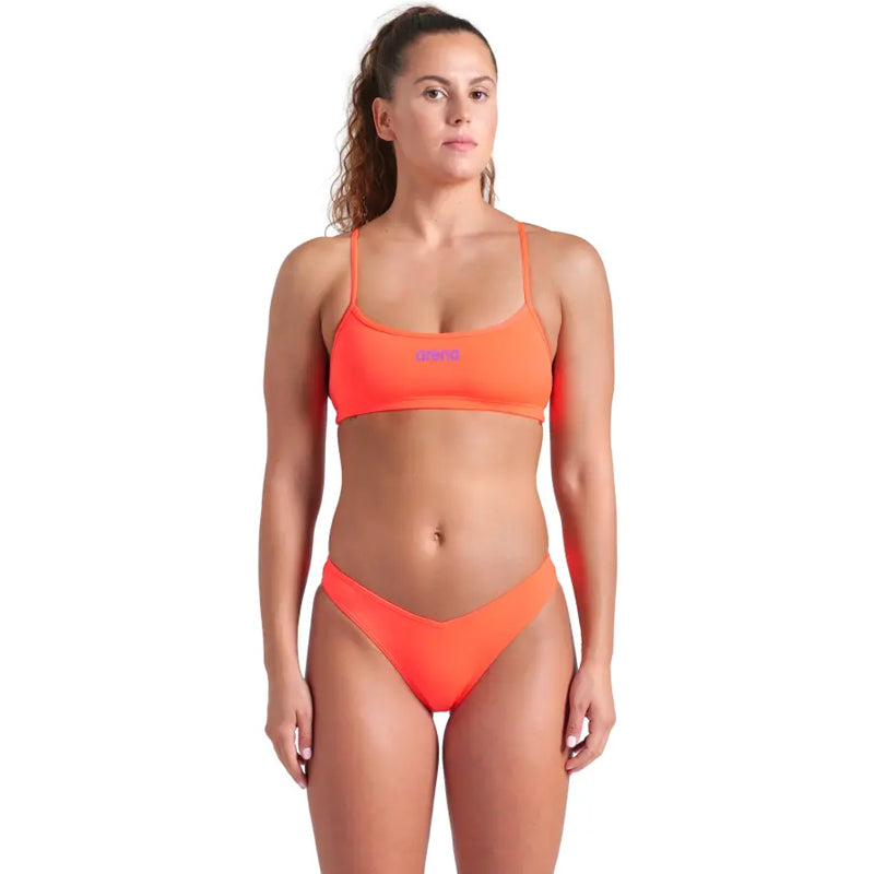 Arena - Bandeau Solid Bikini Two-Piece Ladies Swimsuit - Coral/Plum