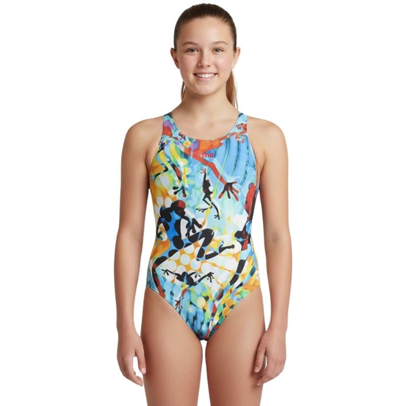Arena - Brasil Pro Back Junior Swimsuit - Green/Orange