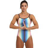 Arena - Circle Stripe Lace Back Ladies Swimsuit - Black/Multi